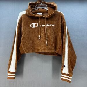 Champion Cropped Hoodie Women's M Brown Reverse Weave Logo Street Gorpcore